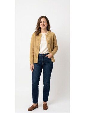 Vintage 70s Tan Cable Knit Cardigan  Preppy Ivy League Old Money